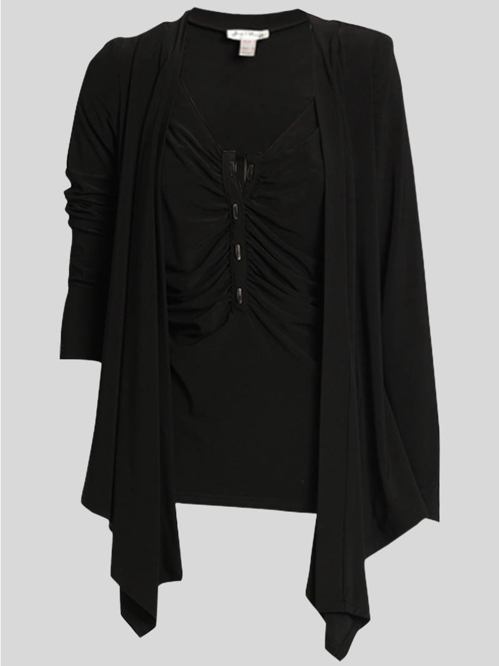 252. Joseph Ribkoff Black Long Sleeve Ruched Top & Cardigan